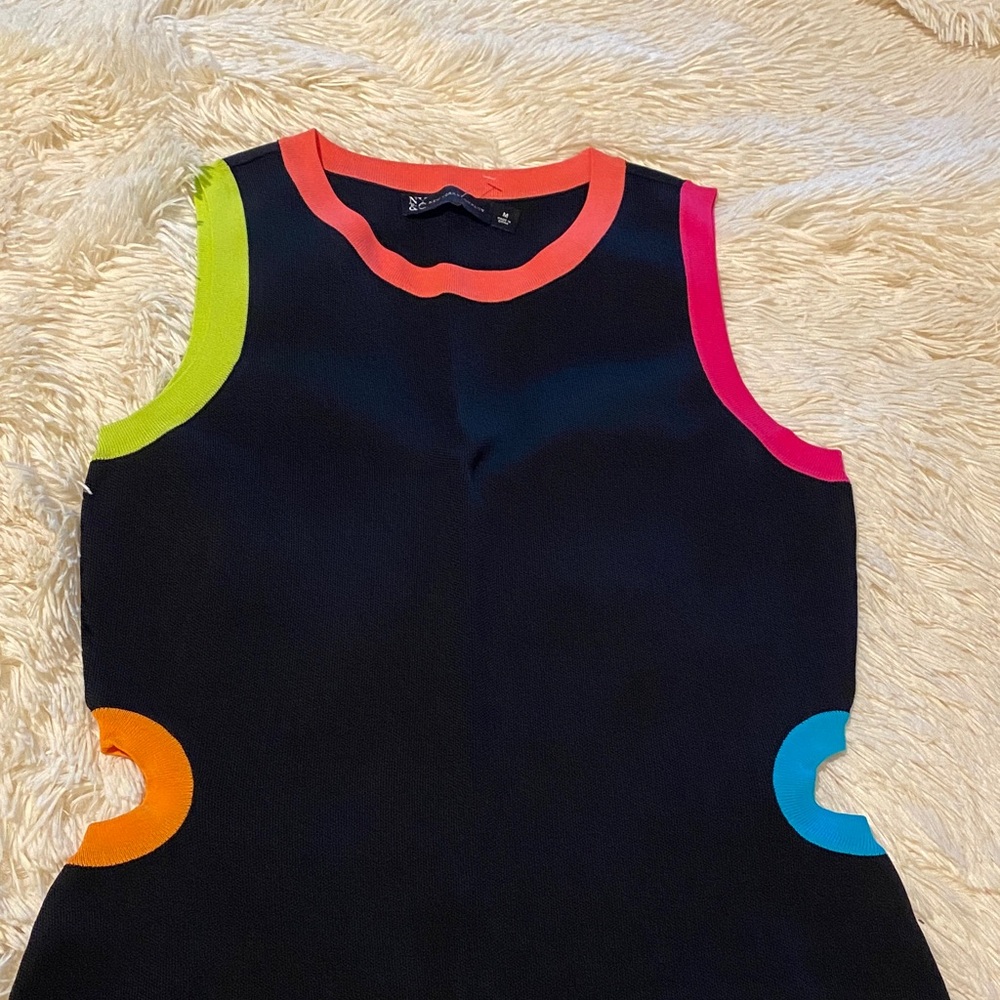 New York & Company Black Dress with Neon Accents. Throwback to the 80’s! - Picture 2 of 14